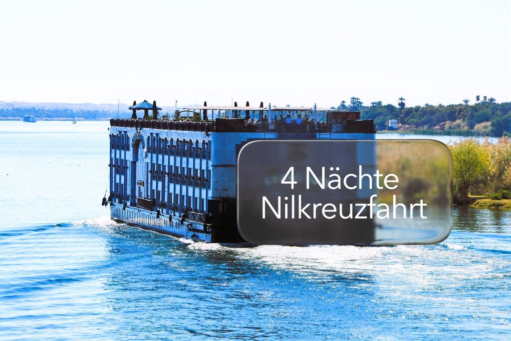 Luxuriöses Nilkreuzfahrtschiff auf dem Nil bei Sonnenschein – Teil einer Ägypten Rundreise mit Kairo, Luxor und 4 Nächten Nilkreuzfahrt.