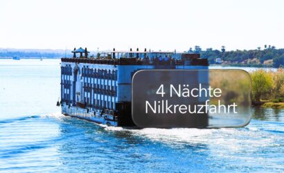 Luxuriöses Nilkreuzfahrtschiff auf dem Nil bei Sonnenschein – Teil einer Ägypten Rundreise mit Kairo, Luxor und 4 Nächten Nilkreuzfahrt.