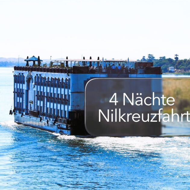 Nilkreuzfahrtschiff auf dem Nil bei Sonnenschein – Teil einer Ägypten Rundreise mit Kairo, Luxor und 4 Nächten Nilkreuzfahrt.